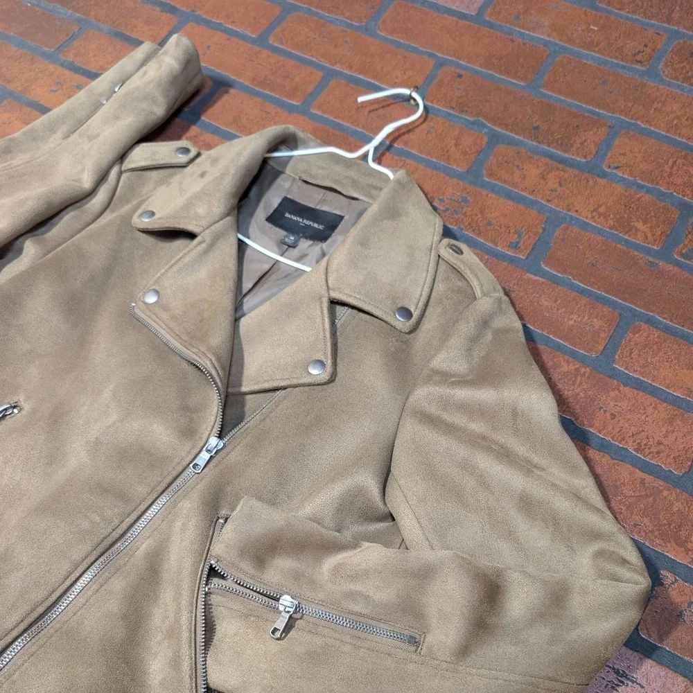 Banana Republic Vegan‎ Suede Moto Jacket Women's M Asymmetrical Zip Biker